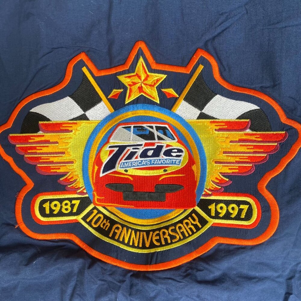 Vintage 90s NASCAR Tide Racing Puffer Bomber Jacket Quilted Checkered Colorful - Picture 6 of 6